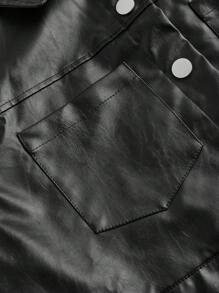 SHEIN BAE 加大码纯色前扣流苏装饰长袖夹克秋季女士夹克 PU 皮夹克适合音乐节派对和高街穿着外出夹克