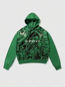 ROMWE MEN Street Life Men's Casual Virgin Mary Printed Hoodie, Autumn - Green - View 1