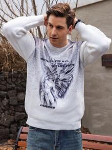 Manfinity Homme All-Over Print Casual Crew Neck Long Sleeve Pullover Sweater - White - View 3