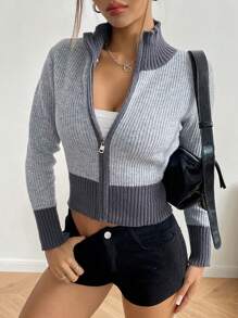 Chiquease Áo len cardigan dệt kim dài tay cổ lọ ấm áp nhiều màu có khóa kéo cho nữ, mùa thu/đông - Nhiều màu - Xem 4