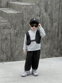 SHEIN Set de 2 bucăți de hanorac și pantaloni la modă pentru băieți, potriviti pentru îmbrăcăminte de toamnă și iarnă