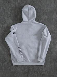 Manfinity EMRG Oversized Men Slogan & Eagle Graphic Zip-Up Thermal Lined Hoodie - Grey - View 2