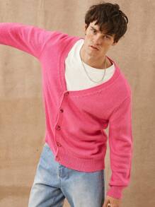 Men V-Neck Sweater Cardigan - Pink - View 4