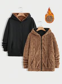 Manfinity VCAY Men Knit Oversized Drop Shoulder Casual Reversible Hooded Sweatshirt, Fall - Multicolor - View 1