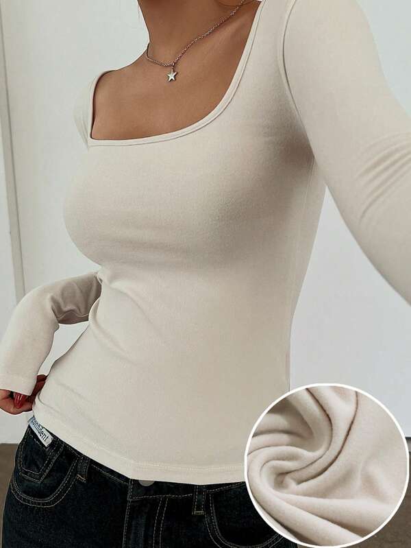 DAZY Damen Lässig Langarm T-Shirt mit Rundhalsausschnitt in Unifarbe für Frühling und Herbst