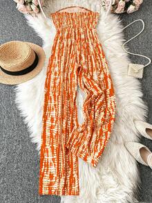 Breezaya Bộ đồ liền thân Bandeau in họa tiết thường ngày cho nữ, mặc đi nghỉ hè và mặc hàng ngày - trái cam - Xem 2