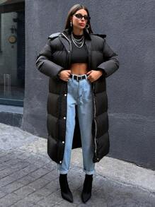 EURMUSE Keep Warming Feature Maxi Lenght Puffer Winter Coat - Black - View 6