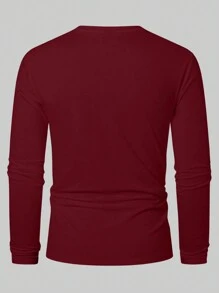 Manfinity Homme Men's Solid Color Round Neck Long Sleeve Casual T-Shirt, Autumn