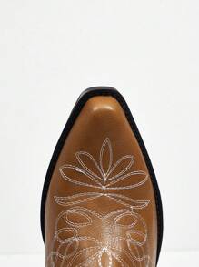 Styleloop Women's Pointed Toe Fashion Versatile Embroidered Western Boots, BOHO Style, American Retro Bohemian Western Music Festival Party Christmas Halloween Outfit - Brown - View 5