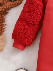 SHEIN Baby Girl Cute Bunny Print Red Thick Furry Jumpsuit, Easy On/Off With Headband, Suitable For Christmas - Red - View 7