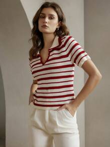 Anewsta 黑白条纹拼色休闲女式针织毛衣