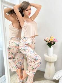 CottageSlumber CottageSlumber Floral Print Satin PJ Set / Pajama Set