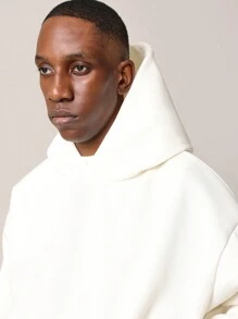 SUMWON Classic Oversized Cropped Sweatshirt Hoodie With Centre Pocket - White - View 5