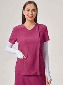 TaskEZ V-Neck Short Sleeve Pocket Scrub Uniform Top