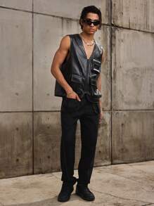 Forever 21 男士仿皮背心（秋冬款） - 黑色 - 查看 4