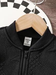 Áo khoác bóng chày bó màu trơn đan cho bé gái - màu đen - Xem 3