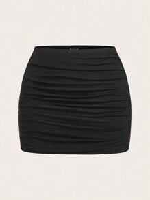 SHEIN EZwear Women Pleated Knitted Minimalist Mesh Skirt, Casual For Daily Wear