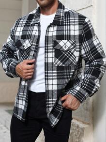 Manfinity Homme Plus Size Men's Casual Plaid Print Shacket For Autumn - Multicolor - View 3