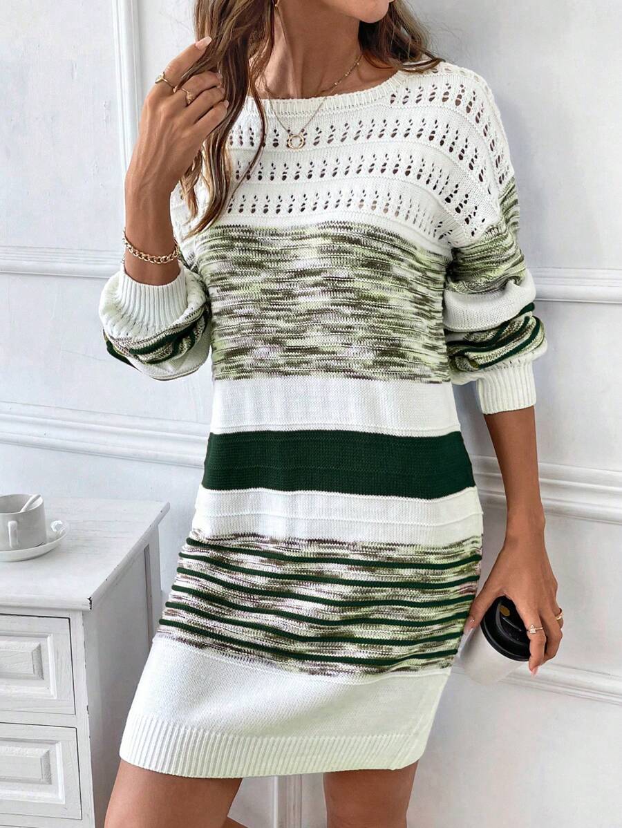 SHEIN LUNE 撞色拼布针织毛衣裙，秋季休闲风 - 彩色 - 查看 1