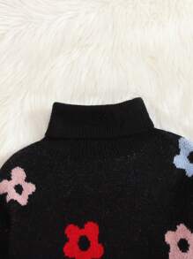 SHEIN Leap Crew Tween 女童休闲针织长袖上衣，秋冬款 - 黑色 - 查看 3