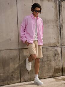 Forever 21 Quần short Bermuda dáng rộng thiết kế đơn giản dành cho nam, phù hợp cho mùa hè. - Màu be - Xem 4