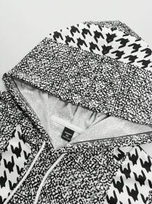 Manfinity Roghcode Manfinity LEGND 2pcs Men Plus Size Houndstooth Pattern Drawstring Hooded Sweatshirt And Pants Set, Casual For Outdoor Wear In Autumn,Men Tracksuit - Multicolor - View 5
