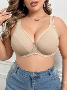 SHEIN 1 Stück Große Größen Damen Einfarbiger Alltags-Unterstützungsbh - Aprikosenfarben - Übersicht 1