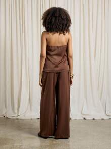 AiiRZ 缎面 A 字形抹胸上衣和阔腿裤两件套套装（含围巾）