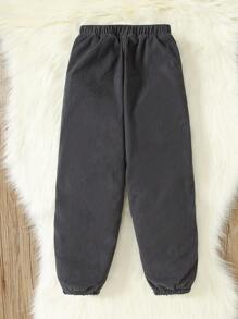 SHEIN 1 件 Tween Boy 保暖内衬休闲裤，适合秋冬季 - 黑色 - 查看 2