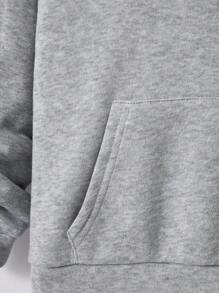 SHEIN 年轻男孩 2 件套休闲学院风舒适时尚实用百搭字母印花羊毛连帽运动衫和裤子套装，适合开学第一天、校服、服装、返校、日常穿着、秋冬季 - 灰色 - 查看 3