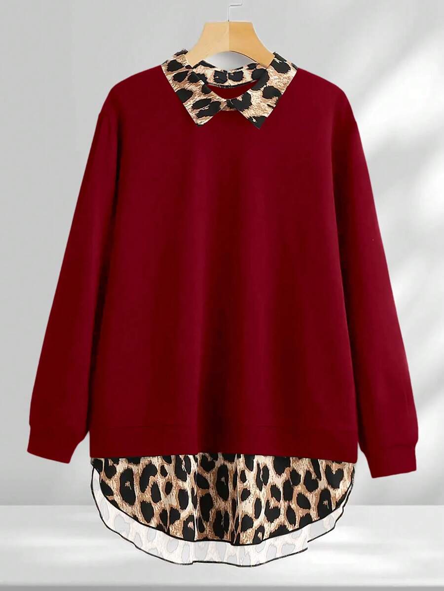 INAWLY Women's Autumn Loose Casual Leopard Print Patchwork Sweatshirt Pullover Fall Outfit