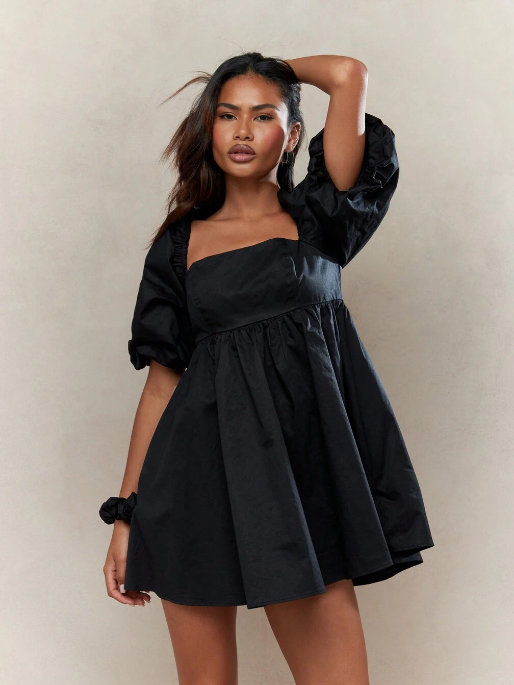 black balloon sleeve mini dress Eira Balloon Sleeve Mini Dress