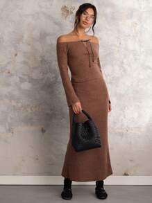 COSMINA Váy suông xẻ gấu màu trơn cho nữ, mặc hàng ngày - Màu nâu Sô-cô-la - Xem 1