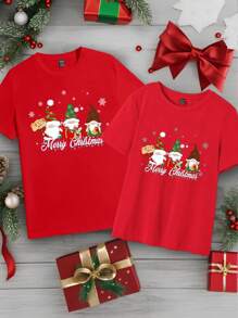 Manfinity Homme Fashionable Casual Christmas Snowman Print Fitted Crewneck T-Shirt For Men - Red - View 1