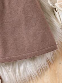 Young Girl Solid Color Mid-Length Sweater Skirt, Fashion Casual Brown High Waist Knit A-Line Skirt - Brown - View 5