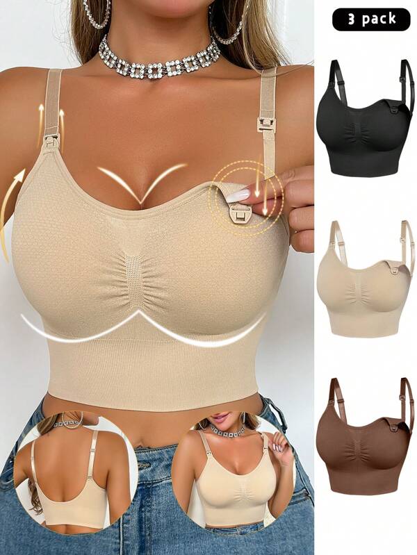 Conjunto de lencería casual de 3 piezas con tirantes de espagueti y recogido, para maternidad, de unicolor