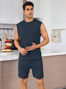 Men's Summer Solid Color Minimalist Tank Top And Shorts Pajama Set