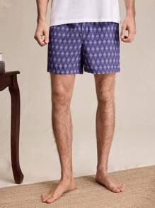 EverLounge Men Floral Geometric Print Casual Lounge Shorts - Purple - View 1