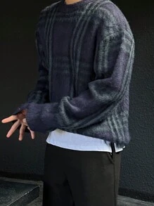 DAZY 男士圆领长袖休闲条纹针织毛衣，秋季