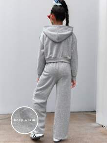 SHEIN Conjunto de moletom cinza esportivo casual sólido para meninas pré-adolescentes