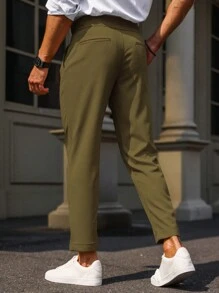 Manfinity Bizformal Men Plain Pocket Button Straight Leg Suit Pants