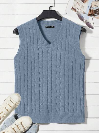 Manfinity BRENVOR Men's V-Neck Sleeveless Simple Knit Sweater Vest, Casual For Daily Wear