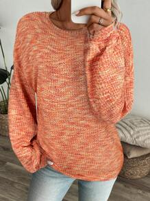 SHEIN LUNE Áo nỉ chui đầu dệt kim nhiều màu cho nữ, mùa thu, áo dài tay - trái cam - Xem 3