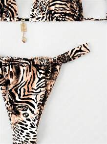 2 件套女士豹纹斑马纹性感比基尼泳装，适合海滩度假，2025 年夏季