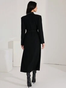 Heiryn 1 pieza Chaqueta larga elegante de doble botonadura de manga larga con cuello para mujer, para otoño