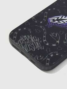 Beetlejuice | ROMWE Halloween Cartoon Snake & Letter Print Black Phone Case - Black - View 3