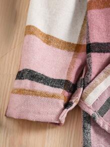 2pcs/Set Tween Girl Plaid Shacket And Jumpsuit Set, Autumn/Winter - Hot Pink - View 3