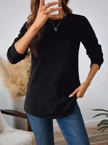 SHEIN LUNE Women's Casual Solid Color Crew Neck Thickened Sweatshirt, Autumn Winter
