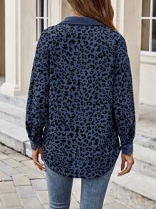 EMERY ROSE Women Casual Daily Leopard Print Button Up Loose Jacket, Autumn