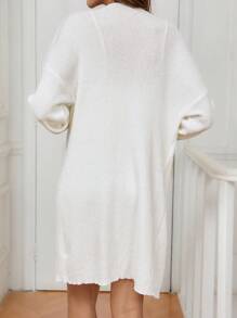 SHEIN 孕妇纯色细肩带前系带针织毛衣和长袖夹克套装 - 白色 - 查看 2